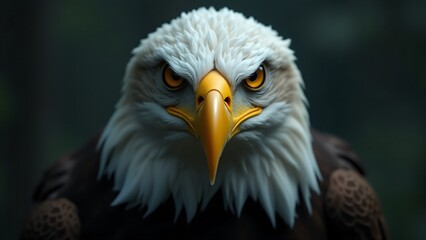 Obraz premium A close-up of a bald eagle, showcasing its piercing eyes and powerful beak, against a blurred background.