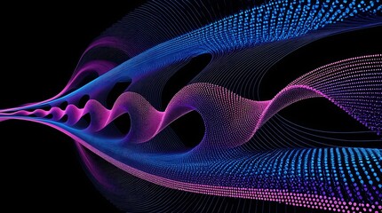 Waves of digital pink and blue colors on black background illustration wallpaper, backdrop pattern