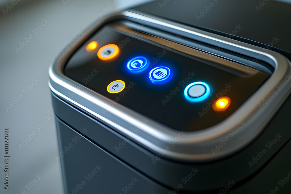 Poster close-up of a modern device control panel with illuminated buttons.