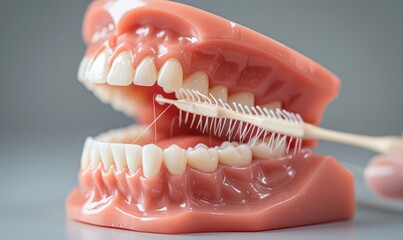 Obraz premium Dental care examination shows how to clean and healthy teeth in caring for teeth ai generated