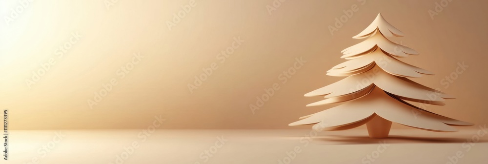 Aufkleber Decorative layered 3D paper Christmas tree stands elegantly with ample blank space, perfect for customized holiday messages and seasonal cheer. Generative AI