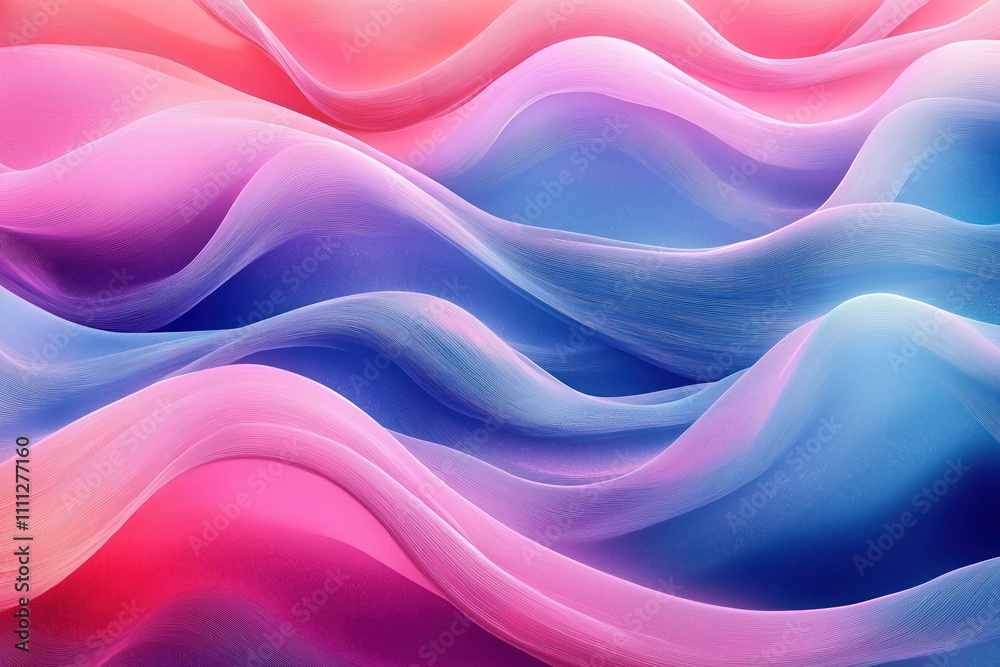 Aufkleber Abstract wavy background with soft pastel colors pink blue. Curved lines create smooth flowing effect. Neutral color stripes create calm soothing feel. Generative AI illustration ideal for design