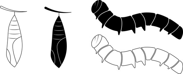 caterpillar and cocoon icon set
