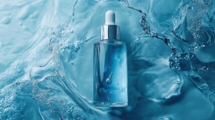 Hyaluronic acid serum bottle in water.