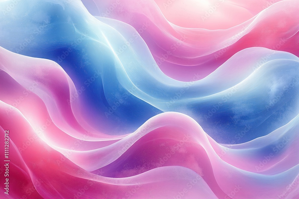 Aufkleber Abstract wavy lines form a soft pastel color background. Blending pink and blue shades create a fluid design. Neutral color stripes subtly highlight the movement. Generative AI style illustration.