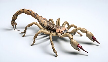 Fototapeta premium Arizona Bark Scorpion with Tan Body on a White Background