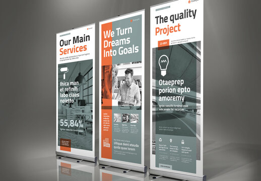 Project Design for Roll-up Template Pale Khaky and Orange Elements