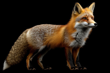 Fototapeta premium Red Fox Standing Against Black Background