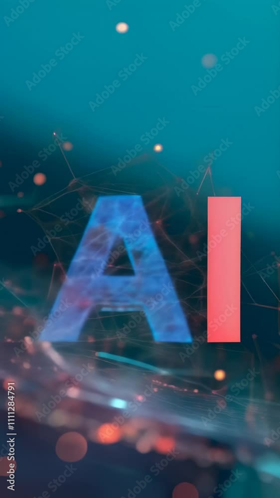 Poster Glowing ai symbol is representing machine learning, neural networks, and the future of technology on a dark background with network connections