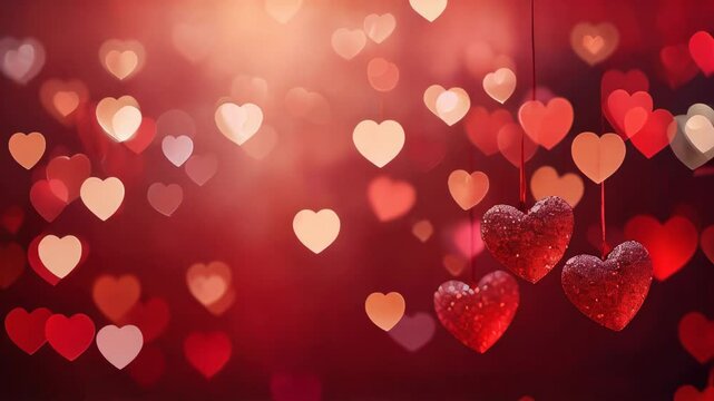 Romantic pattern of red and white hearts on a blurred red background, symbolizing love and passion, perfect for Valentine's Day. Video 4k