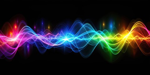 Vibrant abstract light waveforms on black , vibrant, abstract, light, waveforms, black, colorful, glowing, energy