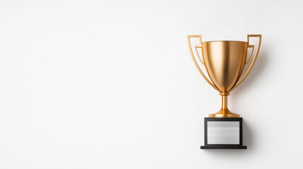 Fototapeta premium Advertising insights from a digital marketing agency for businesses concept. Golden trophy on a white background, symbolizing achievement and success.