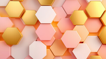 Stylish hexagon pattern with gradient pink and golden