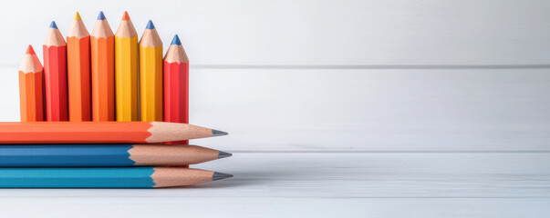 Fototapeta premium Advertising insights from a digital marketing agency for businesses concept. Colorful pencils arranged artistically on a light surface, ideal for creative projects.