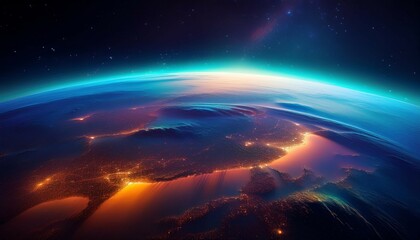 curved horizon earth from space at night
