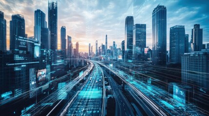 Fototapeta premium Futuristic Cityscape: A Symphony of Technology and Urban Development