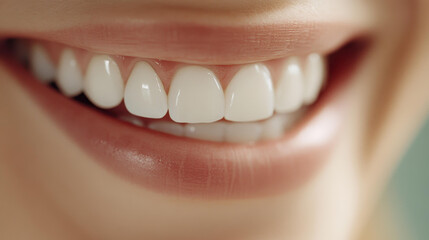 Fototapeta premium A vibrant smile reveals flawless white teeth, radiating joy with a softly blurred backdrop enhancing its brilliance.