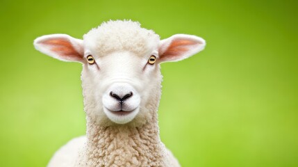 Obraz premium A vibrant closeup of a healthy sheep showcasing its wool on a soft, blurred backdrop, emphasizing its texture.
