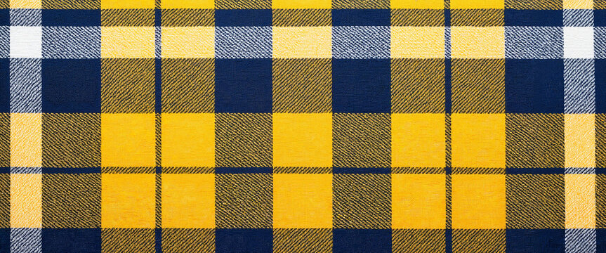 Yellow and navy plaid pattern fabric texture