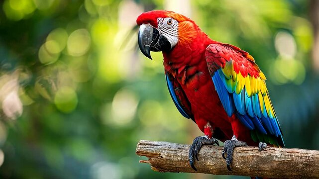 Colorful parrot perches gracefully on a branch, its vibrant plumage a sight to behold, Ai Generated.