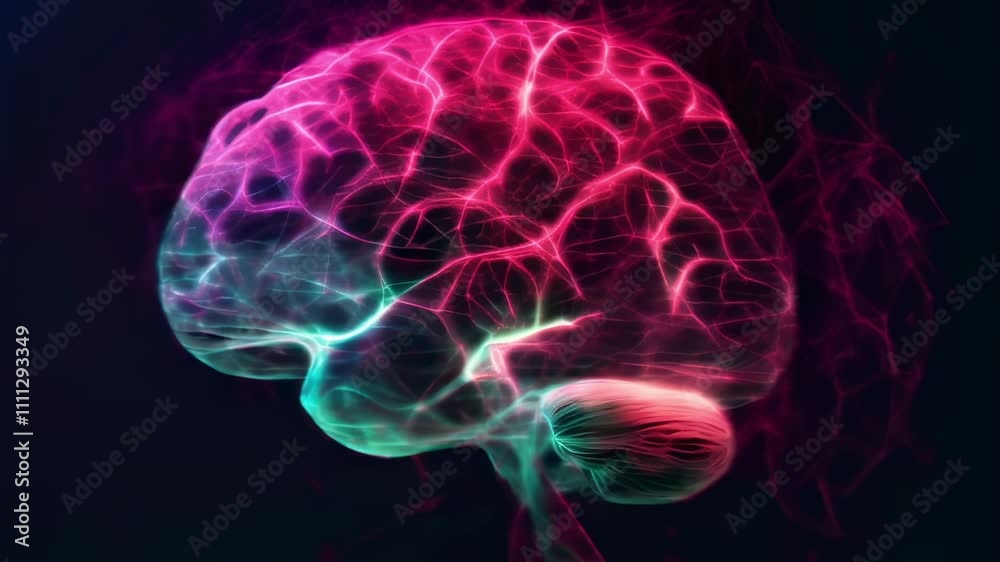 Poster Radiant brain design illuminates dark backdrop, showcasing neural connections. Captivating visualization delves into neuroscience, sparking curiosity in science and technology
