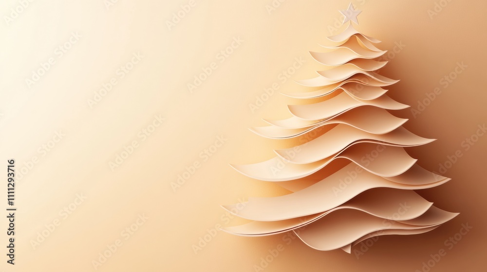 Fototapete A layered 3D paper Christmas tree stands against a soft background, featuring ample blank space for customizing greetings or messages. Generative AI