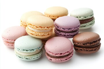 Obraz premium A colorful assortment of macarons arranged artistically.