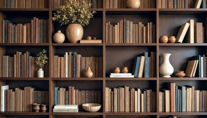 Detailed Bookshelf with Books and Decor