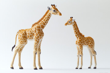 Obraz premium Adult and Baby Giraffe Models Stand Together