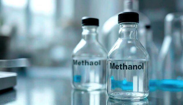 Glass Container with Methanol in Lab Setting