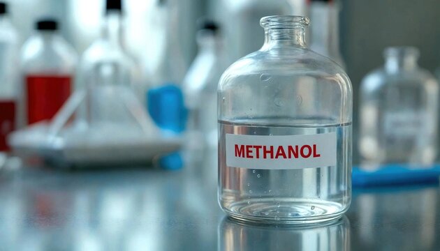 Methanol in Glass Container with Open Cap