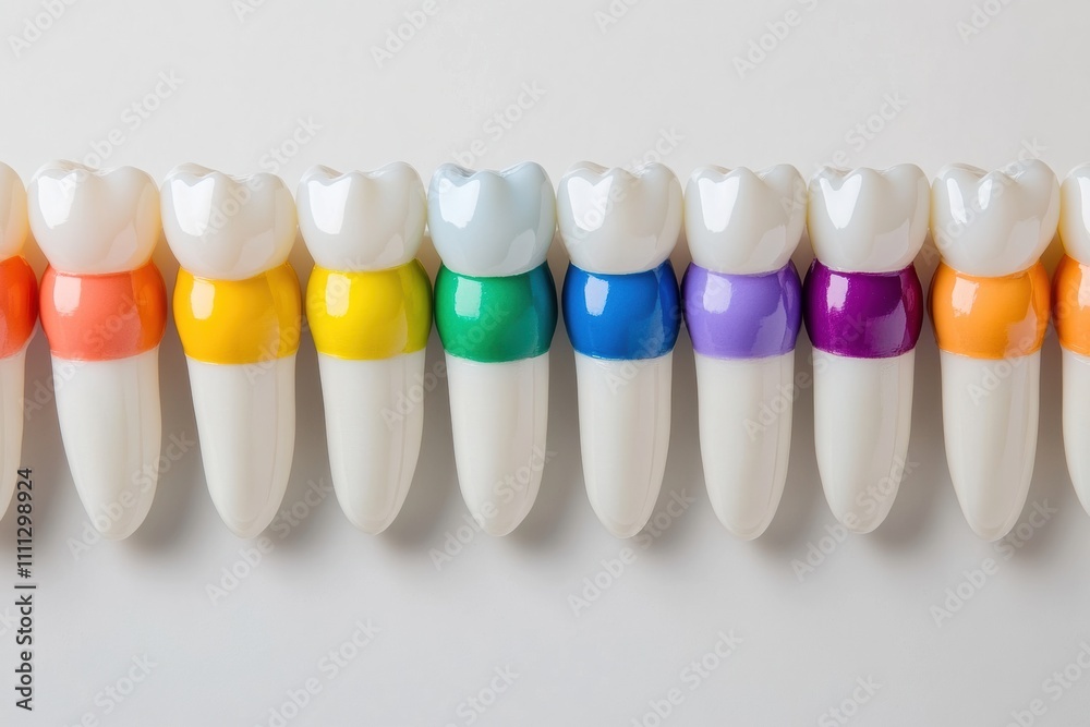 Aufkleber Visual representation shows a row of healthy teeth with vibrant dental implants, allowing for clear understanding and easy customization. Generative AI