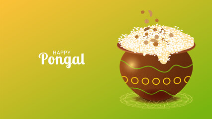 Happy Pongal harvest festival in India celebrate background. Sweet Rice dish. Template for celebration postcard discount banner flyer. Vector illustration.