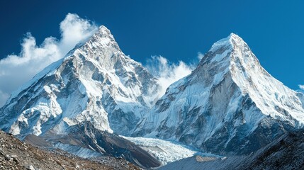 Obraz premium Majestic mountain peaks in fresh snow a winter wonderland landscape