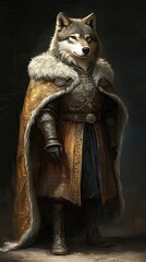A Wolf King in Regal Armor and Robes