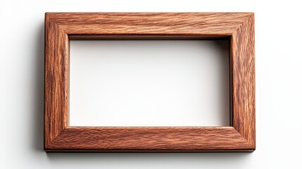 Fototapeta premium Simple and sleek wooden window frame, dark wood grain with a smooth finish, perfectly isolated on a white background, natural texture emphasized