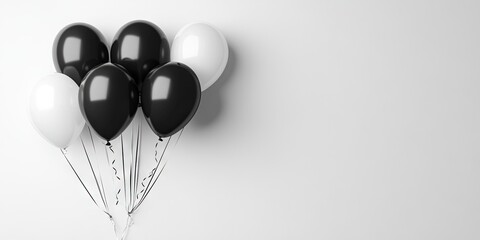Fototapeta premium black balloons and white balloons on solid background, copy space