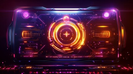 Obraz premium Hyper-realistic 3D game interface with metallic buttons, smooth animations, and holographic effects, sci-fi theme, dark mode