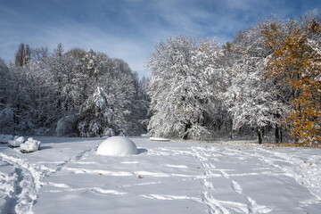 Winter Landscape of South Park in city of Sofia, Bulgaria