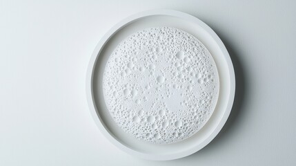 Elegant white ceramic plate from above, pristine and centered on white background, suitable for commercial product placements and ads