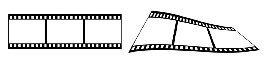 35mm film strip vector design with 3 frames on white background. Black film reel symbol illustration to use for photography, television, cinema, photo frame.