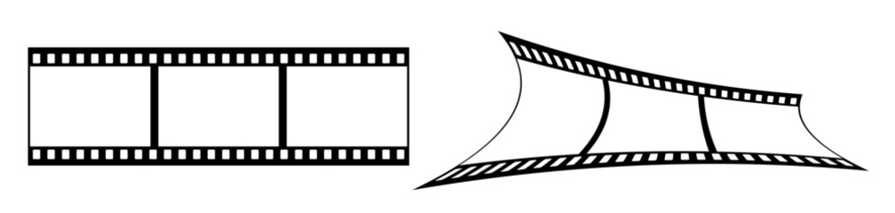 35mm film strip vector design with 3 frames on white background. Black film reel symbol illustration to use for photography, television, cinema, photo frame.