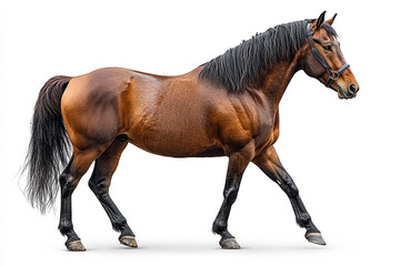 Obraz premium Brown Horse Walking Isolated Against White Background