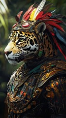 Majestic Jaguar Warrior in Ornate Golden Armor
