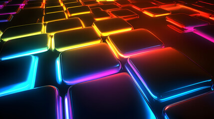 Obraz premium Neon illuminated dynamic sheets wallpaper. Abstract business background
