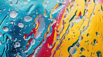 Naklejka premium Colorful abstract background with droplets of water on glass creating a vibrant and dynamic design. Ideal for artistic and creative projects.