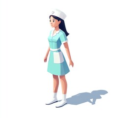 Isometric illustration of a female nurse.