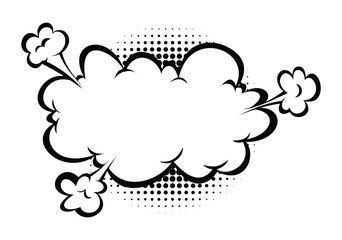 Comic style explosion cloud with halftone shadows and smoke puffs. Vector cartoon illustration