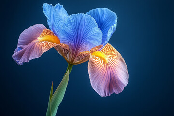 A Single Iris Flower Against A Dark Blue Background