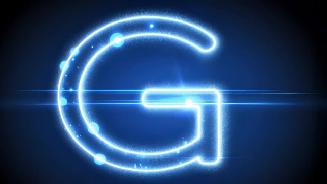 Glowing blue particles forming letter G.